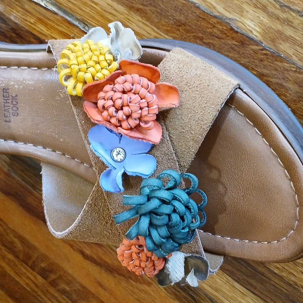 Mariella Suede 3D Multi Floral Wedge Sandal - 8 - Picture 12 of 13